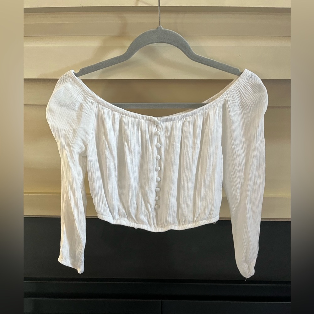 Pacsun off the shoulder long sleeve button up white top